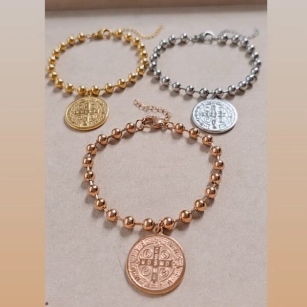 Pulseras de bolitas de acero + San Benito